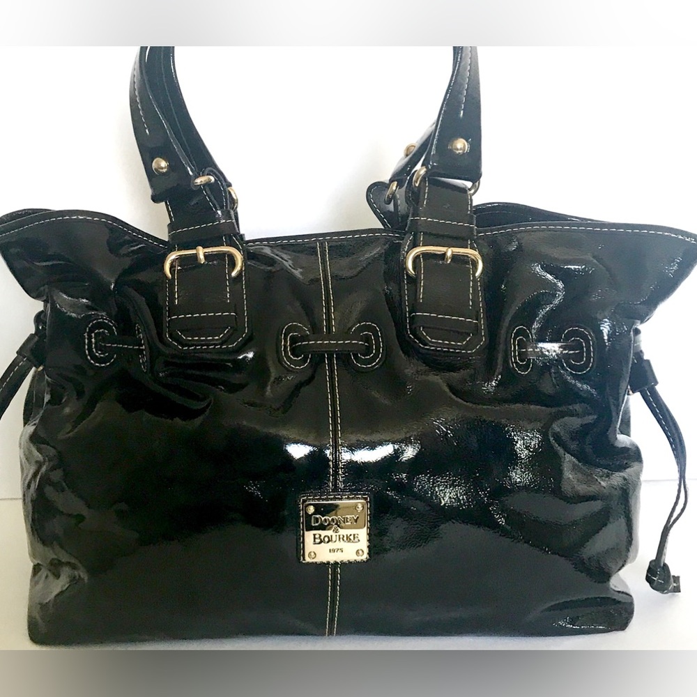 Dooney Bourke Large Black Patent Leather Chiara Tote